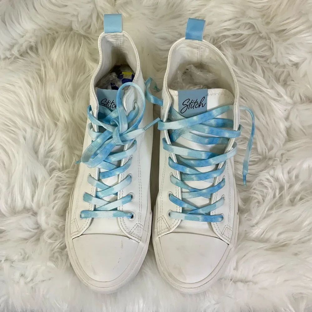 Disney Lilo & Stitch Girls White Blue Lace Up High Top Sneakers Size 6